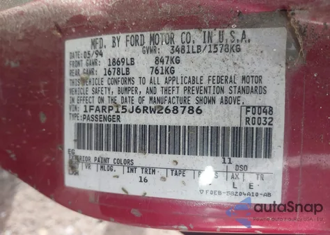 1994 Ford Escort Lx/Sport z USA, uszkodzony, nr VIN 1FARP15J6RW268786